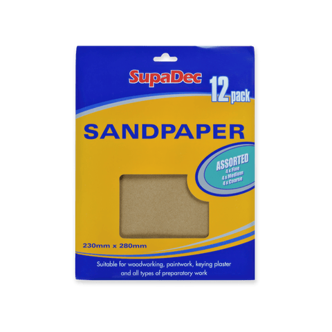 Supadec General Purpose Sandpaper Pack 12 Assorted